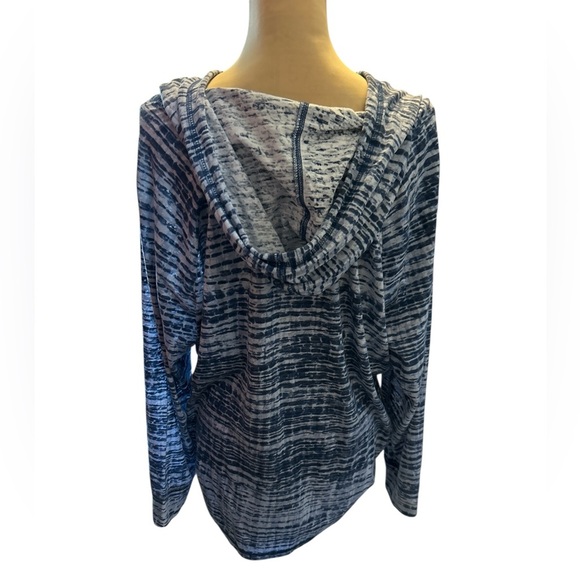 Gloria Vanderbilt Womens Blue White Striped Hoodie Ruched Drawstring Sides 1X. - Picture 4 of 11